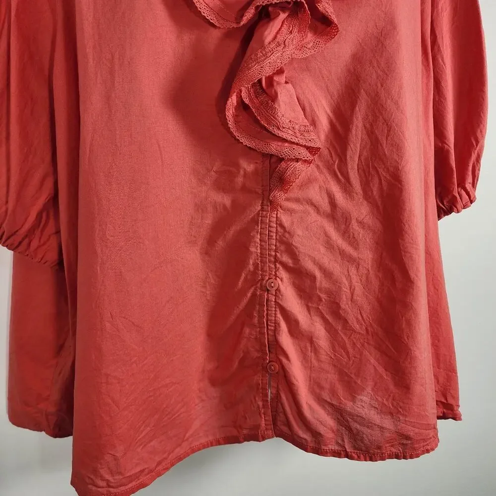 Old Navy Womens Ruffle Collar Button Top Cactus Bloom XXL Short Bubble Sleeve